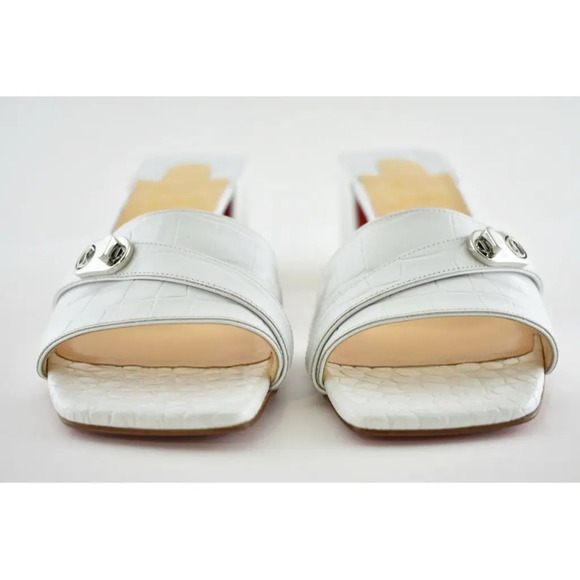 Christian Louboutin Lock Art 55 White Croc Block Heel Mule Slide Sandal Pump 36 - Picture 5 of 12